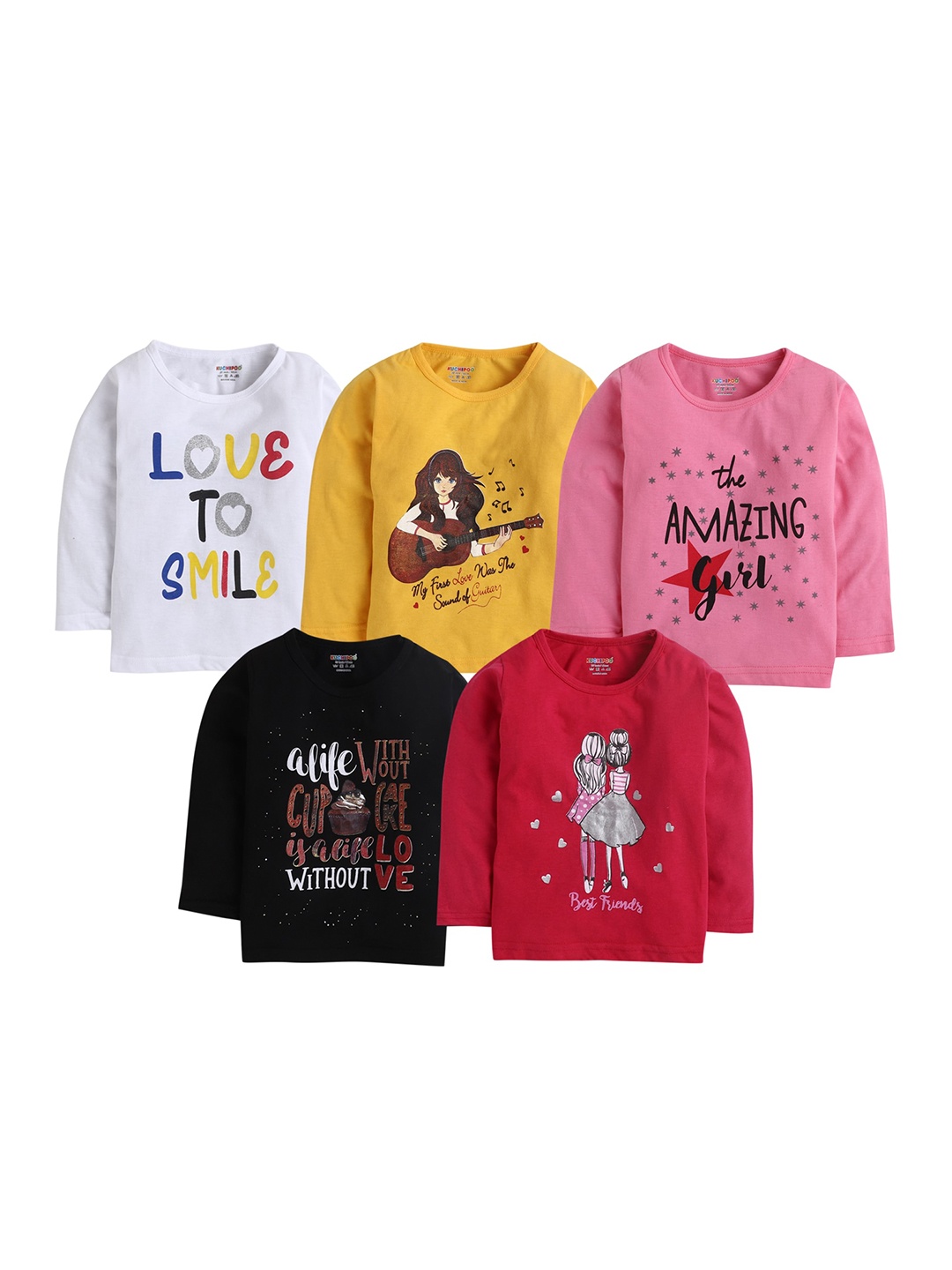 

Hopscotch Girls Pack of 5 Multicoloured Printed T-shirt, Multi