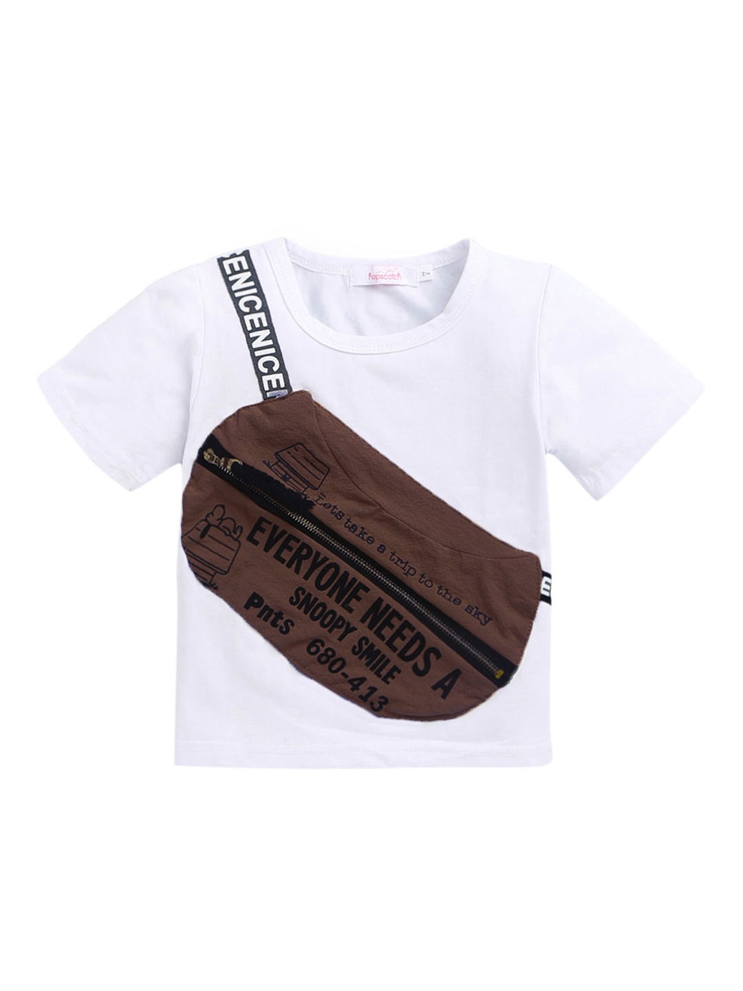 

Hopscotch Boys White & Brown Graphic Printed T-shirt