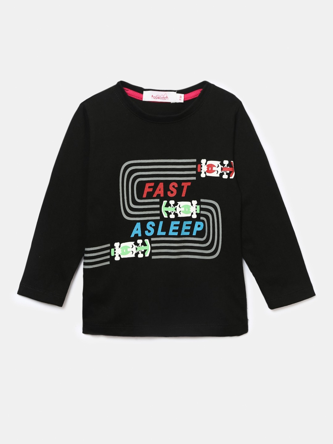 

Hopscotch Boys Black Typography Printed Applique T-shirt