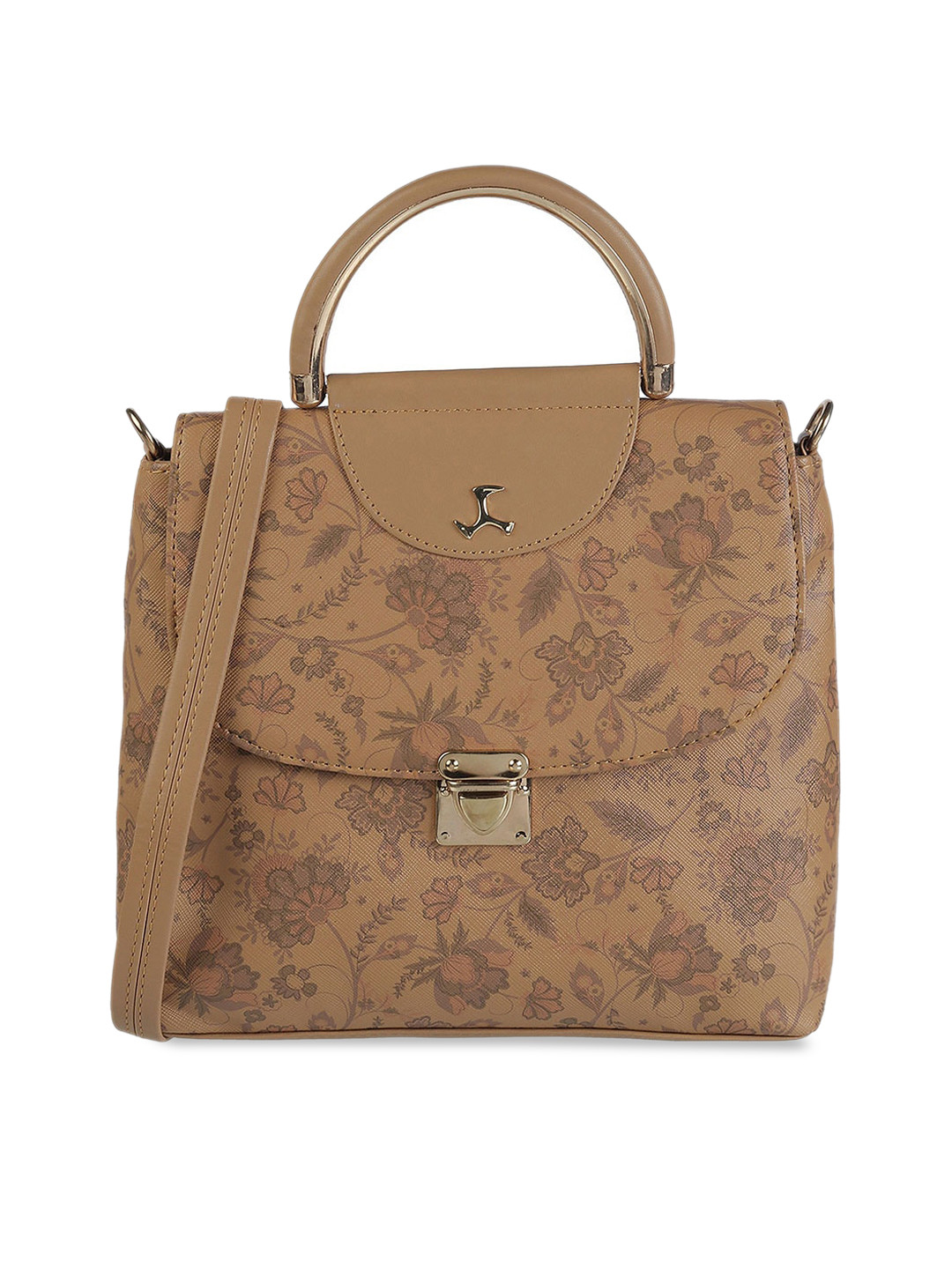 

Mochi Tan Floral Printed Structured Handheld Bag