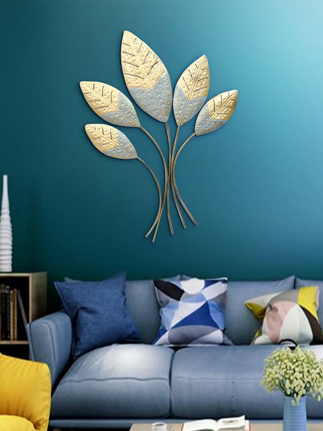 

Aapno Rajasthan Golden & Grey Exhalting Ehaan Leaf Wall Decor, Gold
