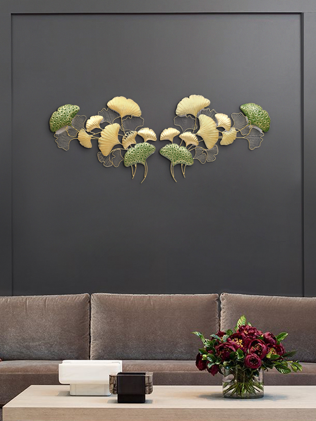 

Aapno Rajasthan Green & Golden Ginkgo Wall Decor