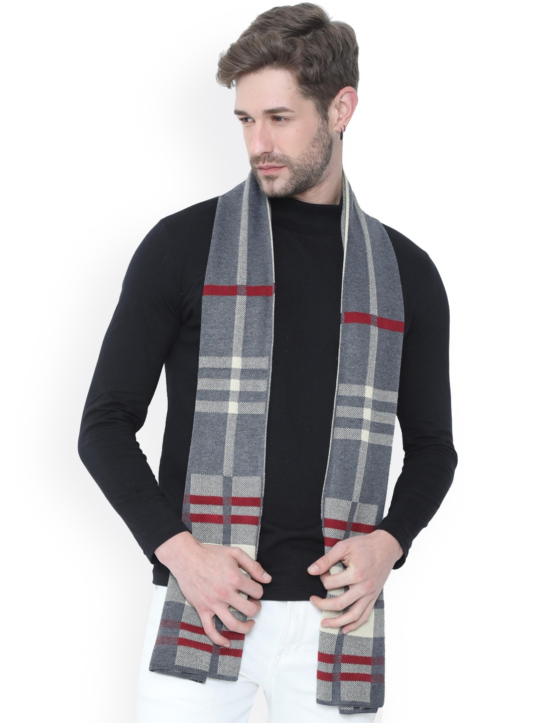 

FabSeasons Unisex Grey & Red Checked Muffler