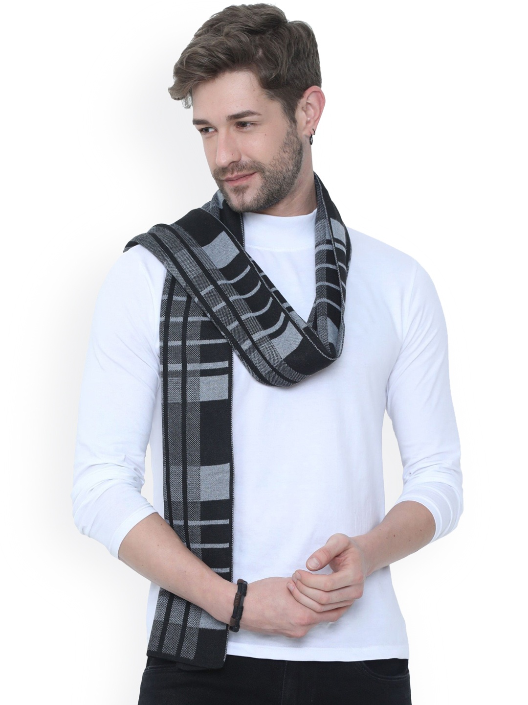 

FabSeasons Unisex Grey & Black Striped Muffler