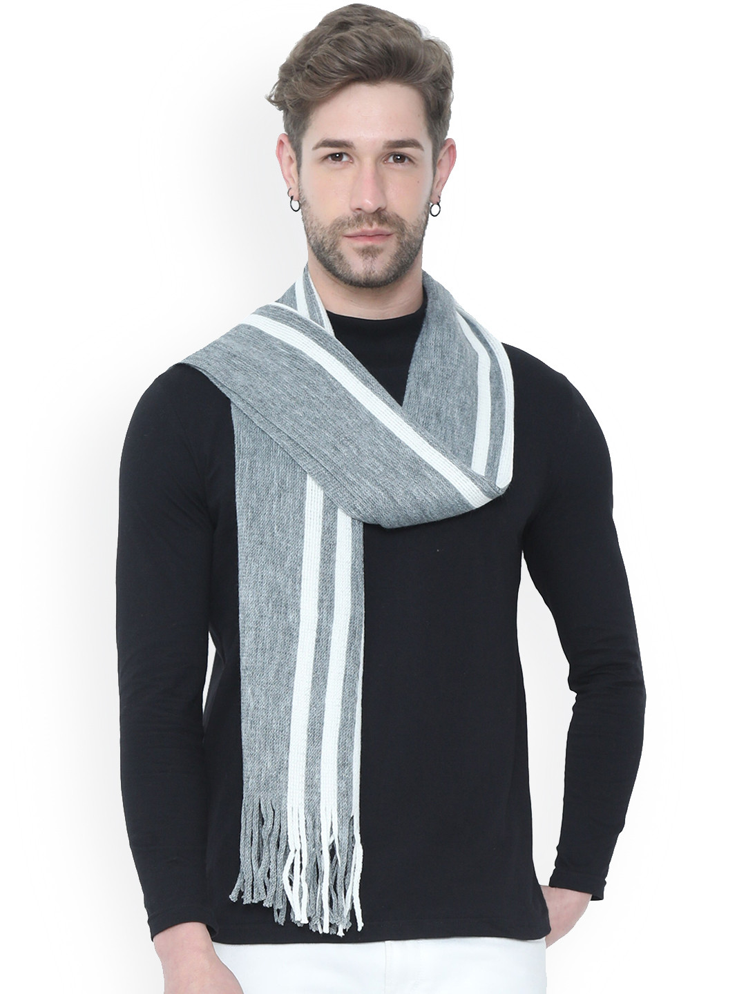 

FabSeasons Unisex Grey & White Striped Muffler