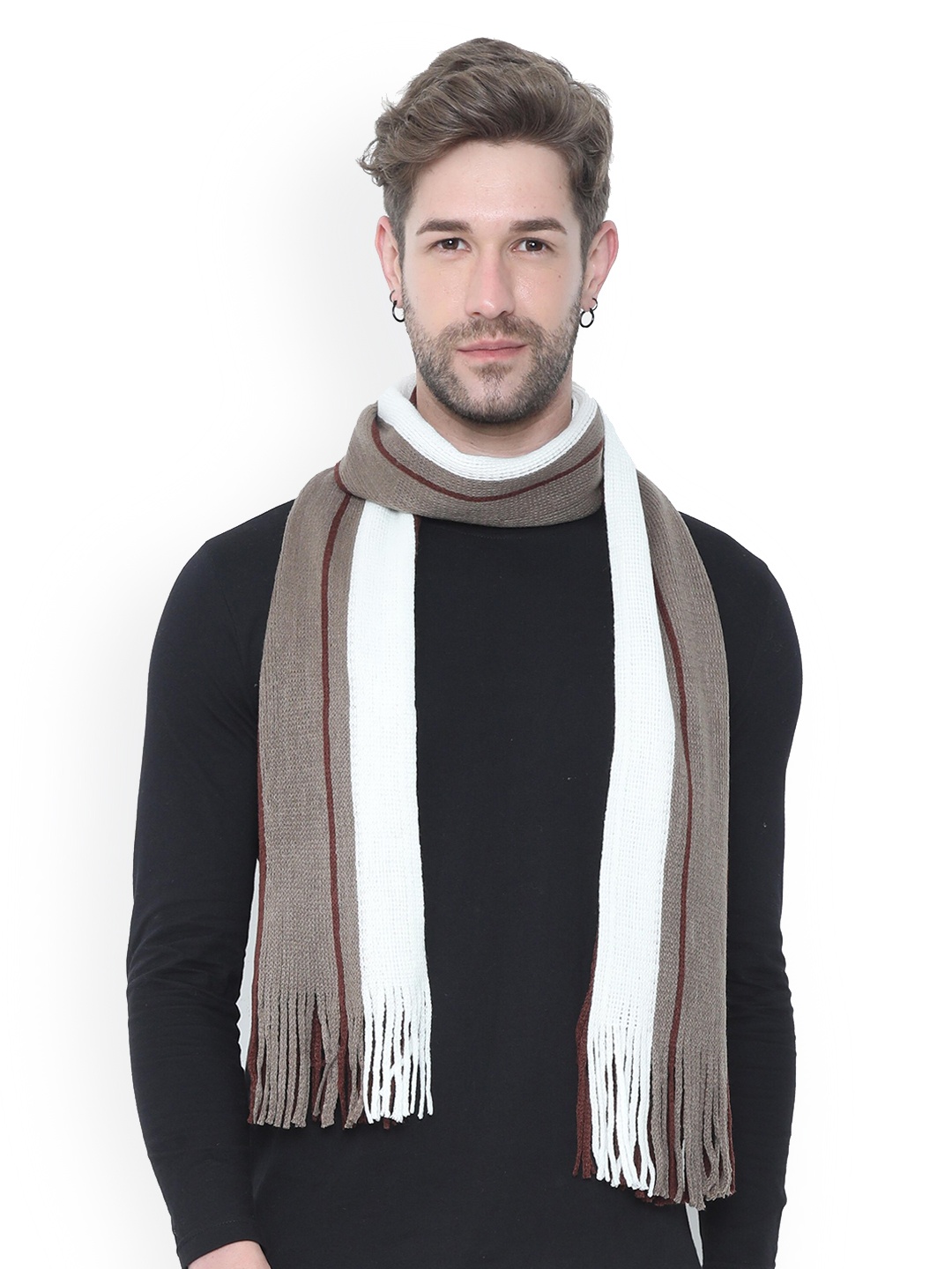 

FabSeasons Unisex Maroon & Beige Striped Muffler