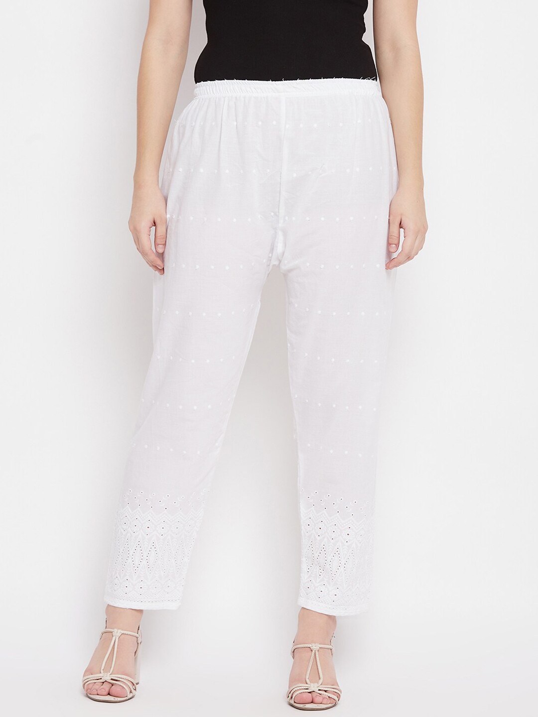 

Clora Creation Women White Chikankari Cotton Palazzo