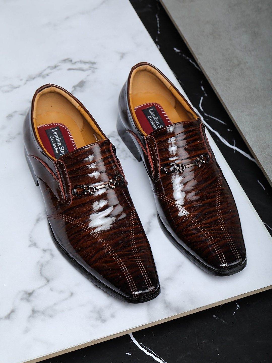 

LONDON STEPS Men Brown Solid Formal Slip-Ons