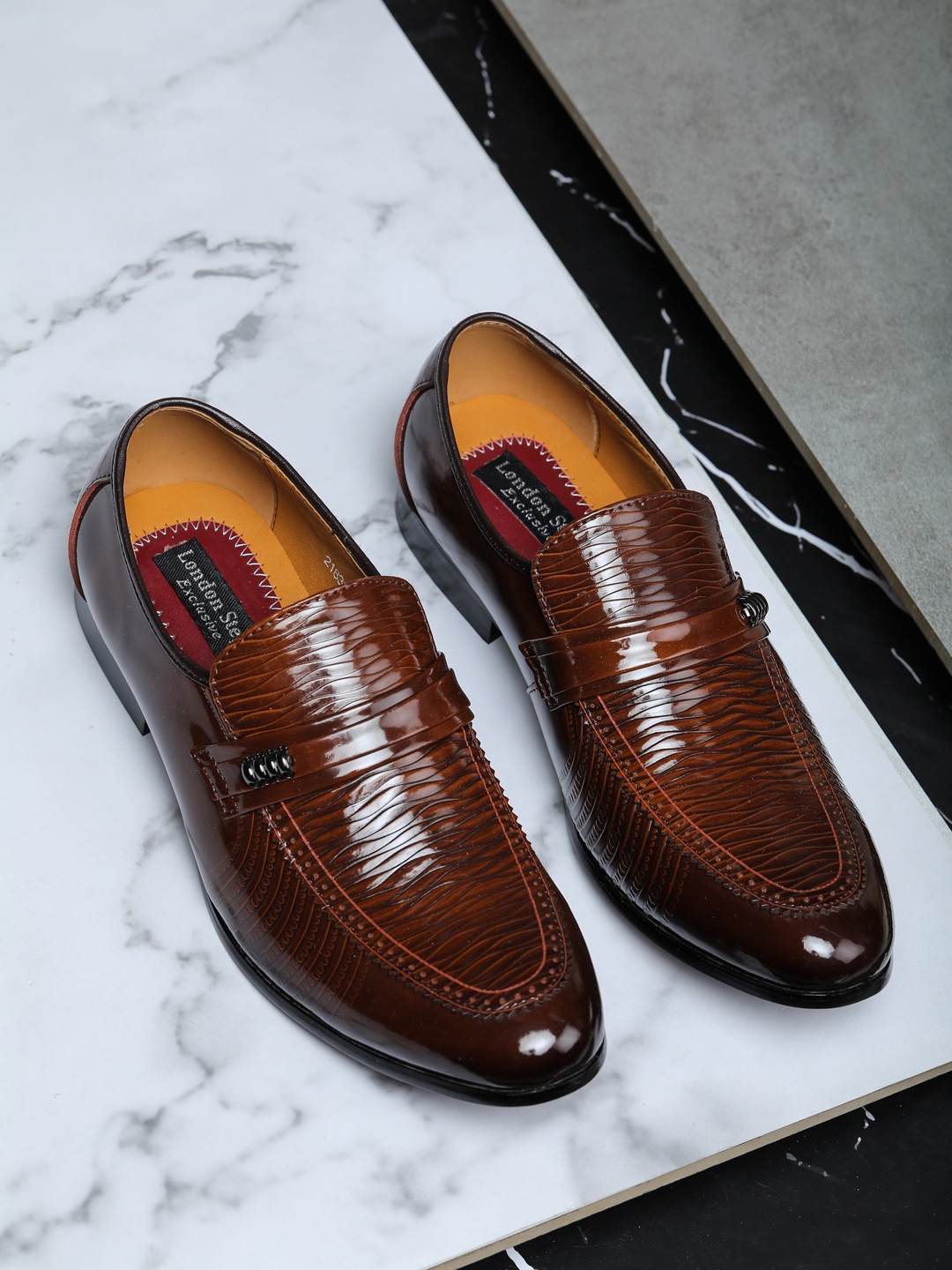 

LONDON STEPS Men Brown Solid Formal Slip-Ons