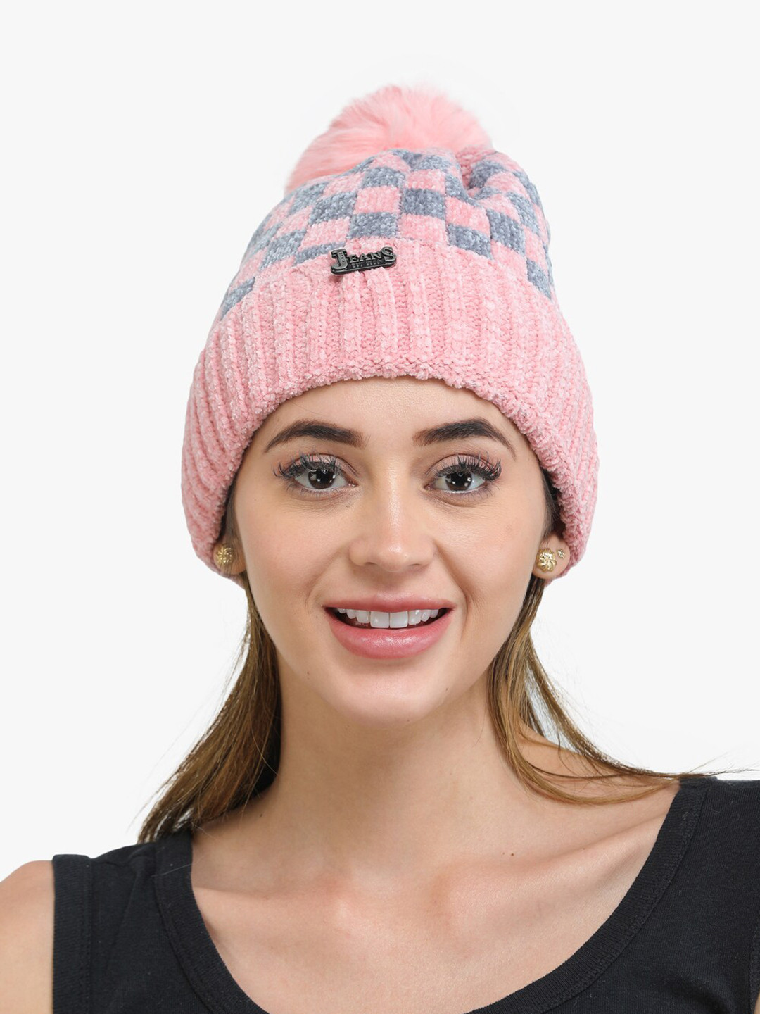

ELLIS Women Pink & Grey Beanie