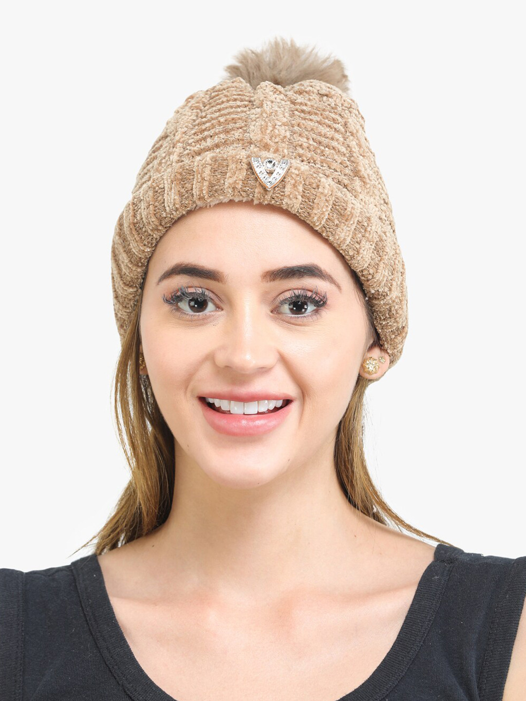 

ELLIS Women Brown Beanie With A Knob On Top