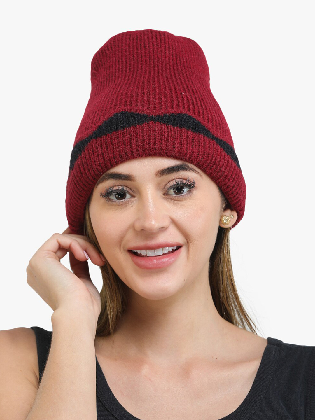 

ELLIS Women Maroon Acrylic Beanie
