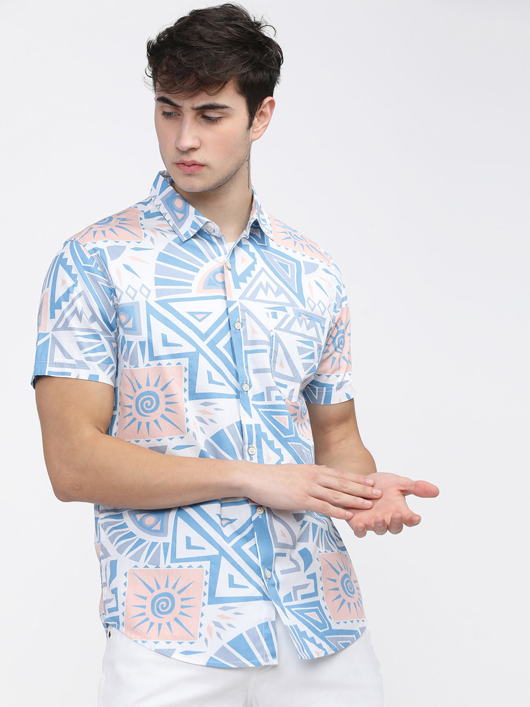 

HIGHLANDER Men Blue Slim Fit Printed Casual Shirt