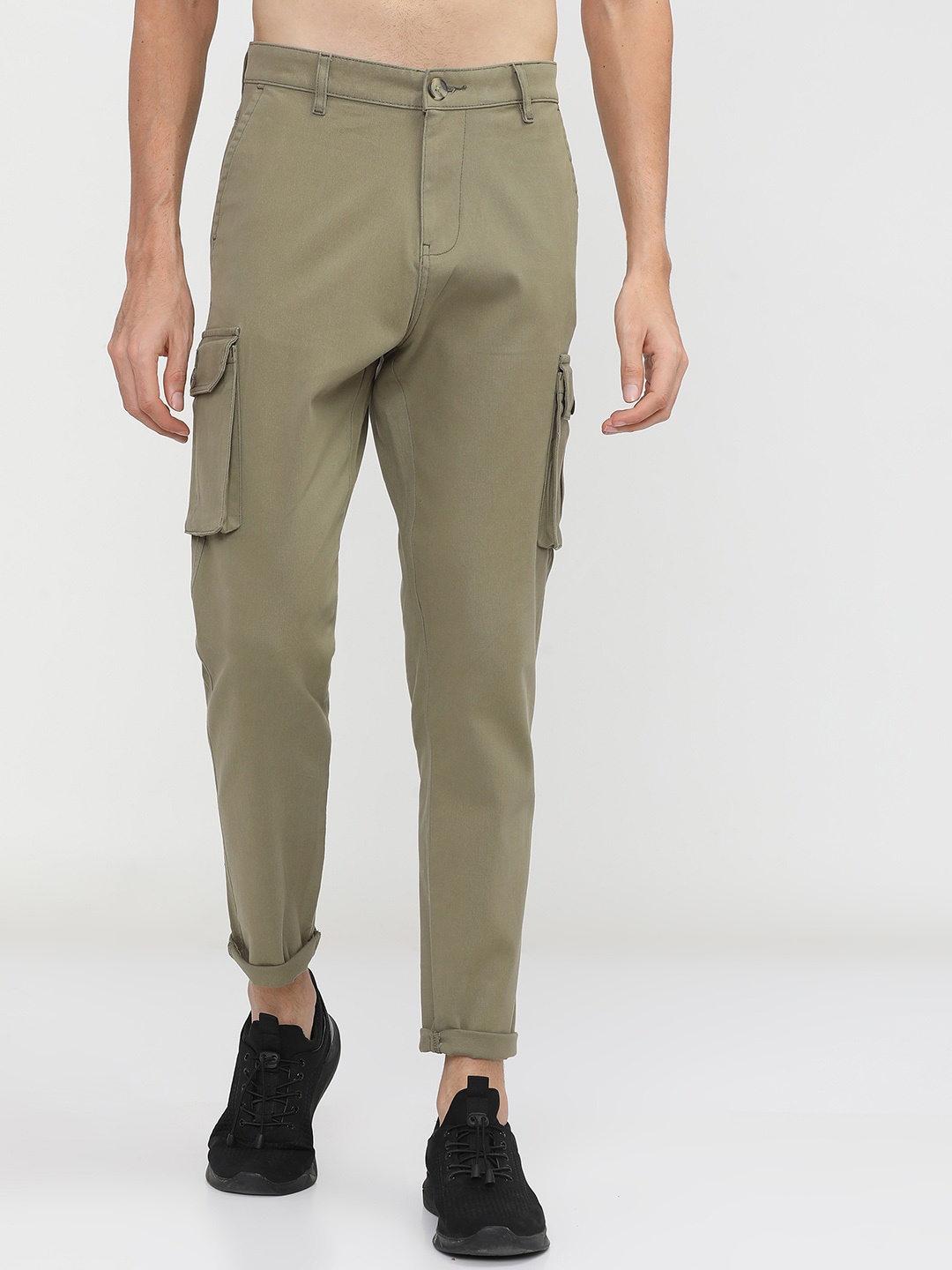 

HIGHLANDER Men Olive Green Slim Fit Cargos Trousers