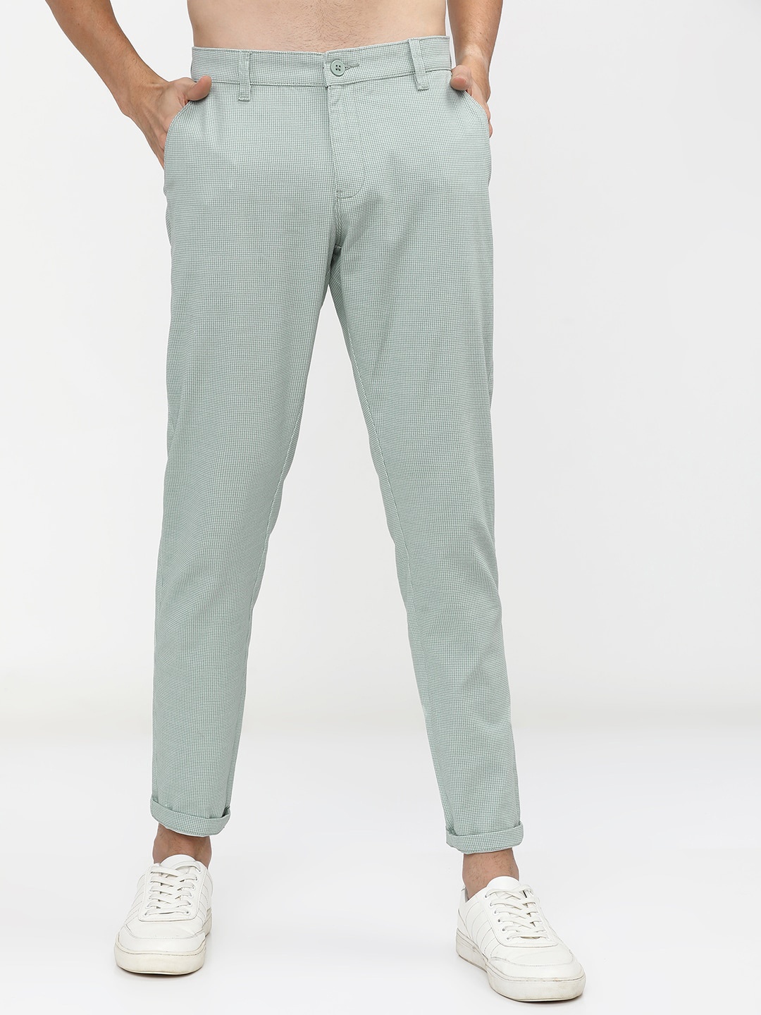 

HIGHLANDER Men Mint Green Slim Fit Trousers
