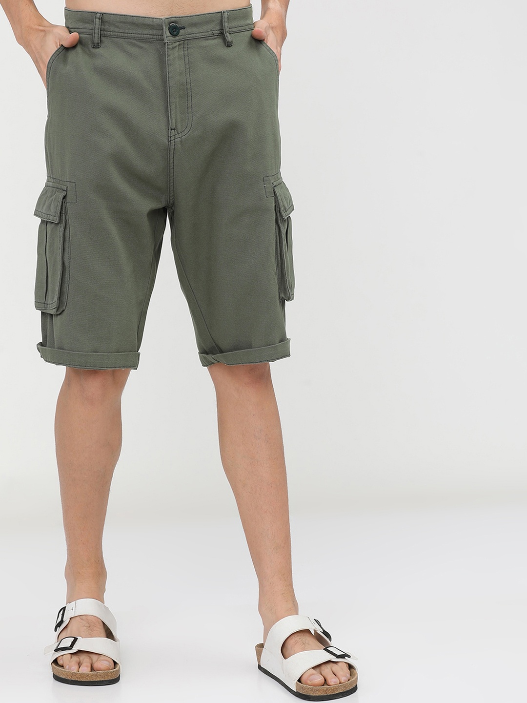 

HIGHLANDER Men Green Slim Fit Cargo Shorts