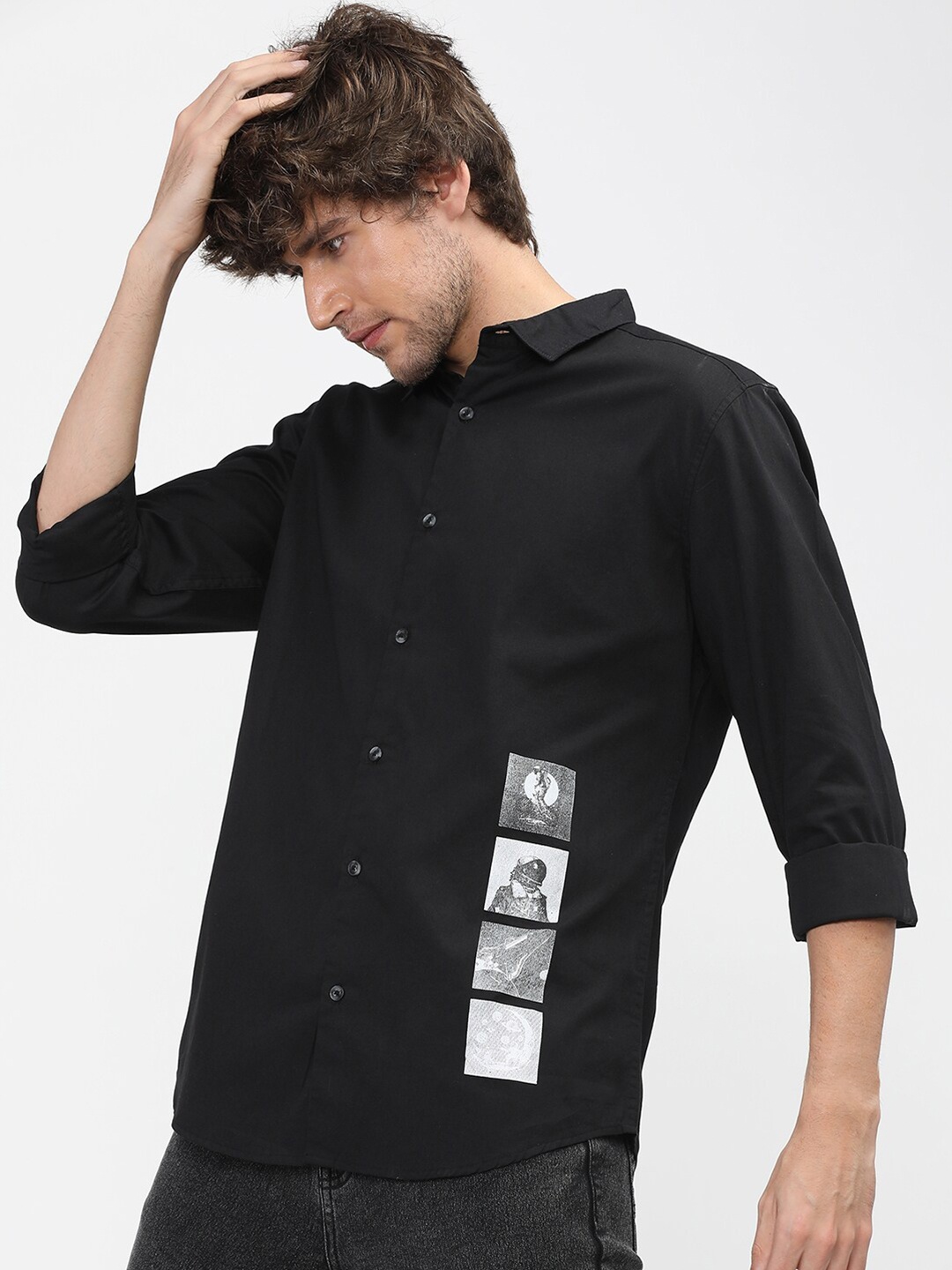 HIGHLANDER Men Black Slim Fit Casual Shirt