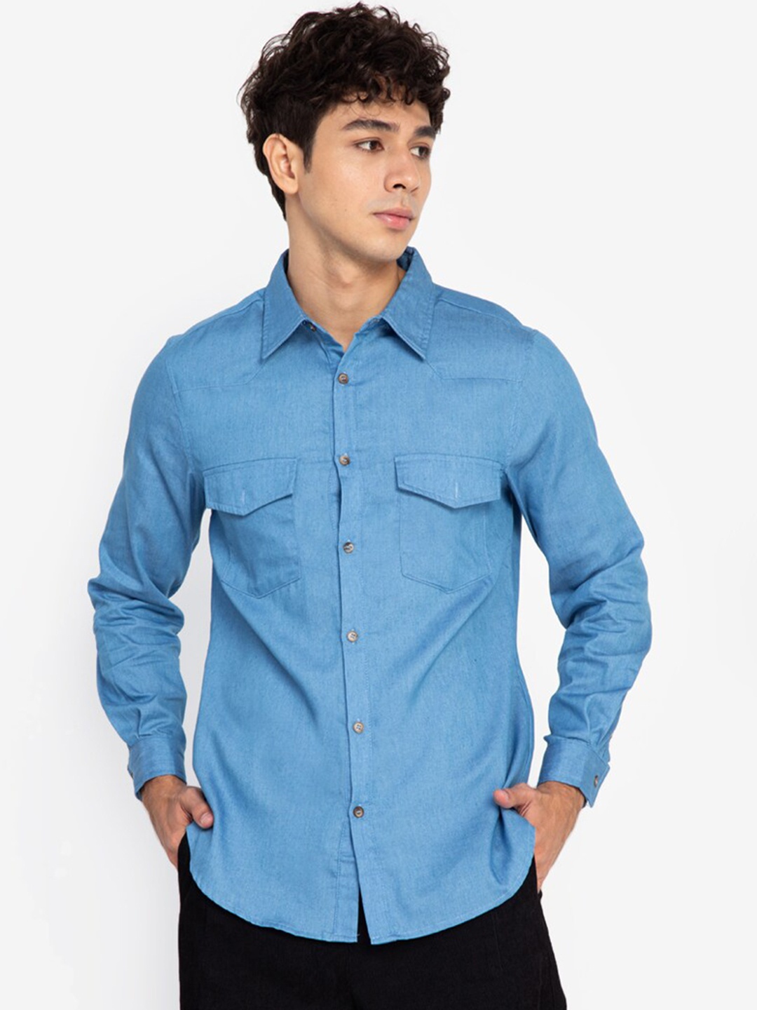 

ZALORA BASICS Men Blue Pure Cotton Casual Shirt