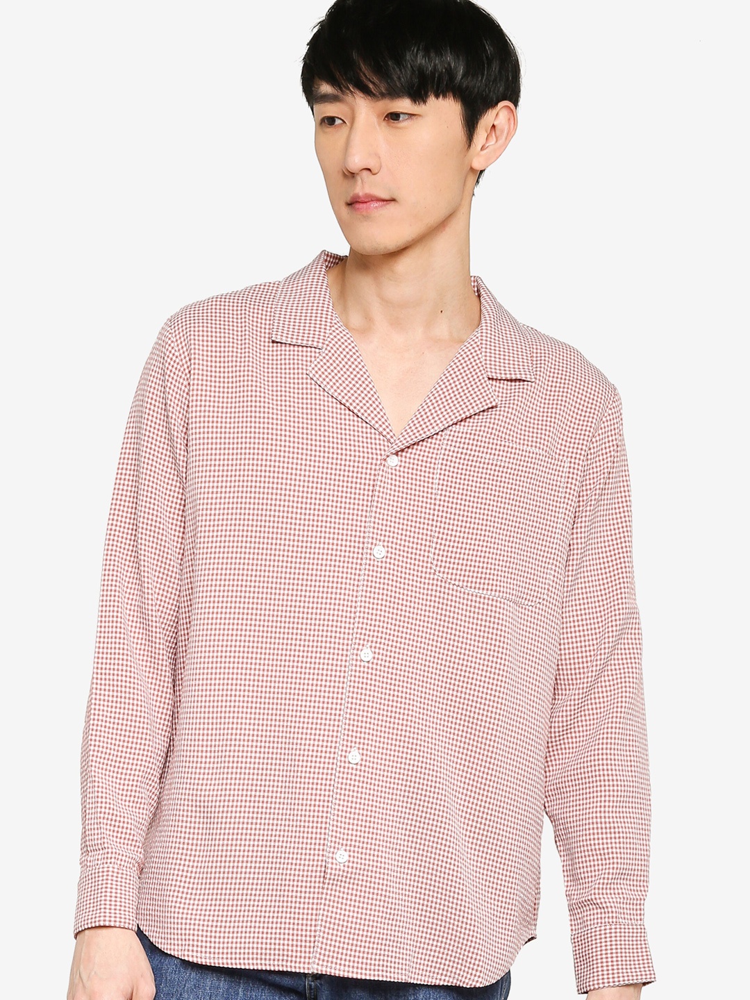 

ZALORA BASICS Men Red Gingham Checks Checked Casual Shirt