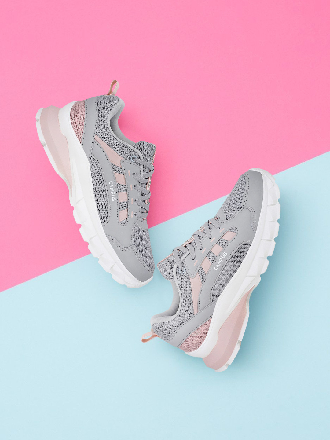 

Campus Women Grey & Pink Mesh Running Shoes