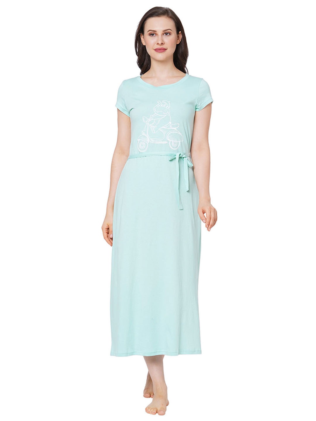 

Mystere Paris Women Green Printed Maxi Nightdress