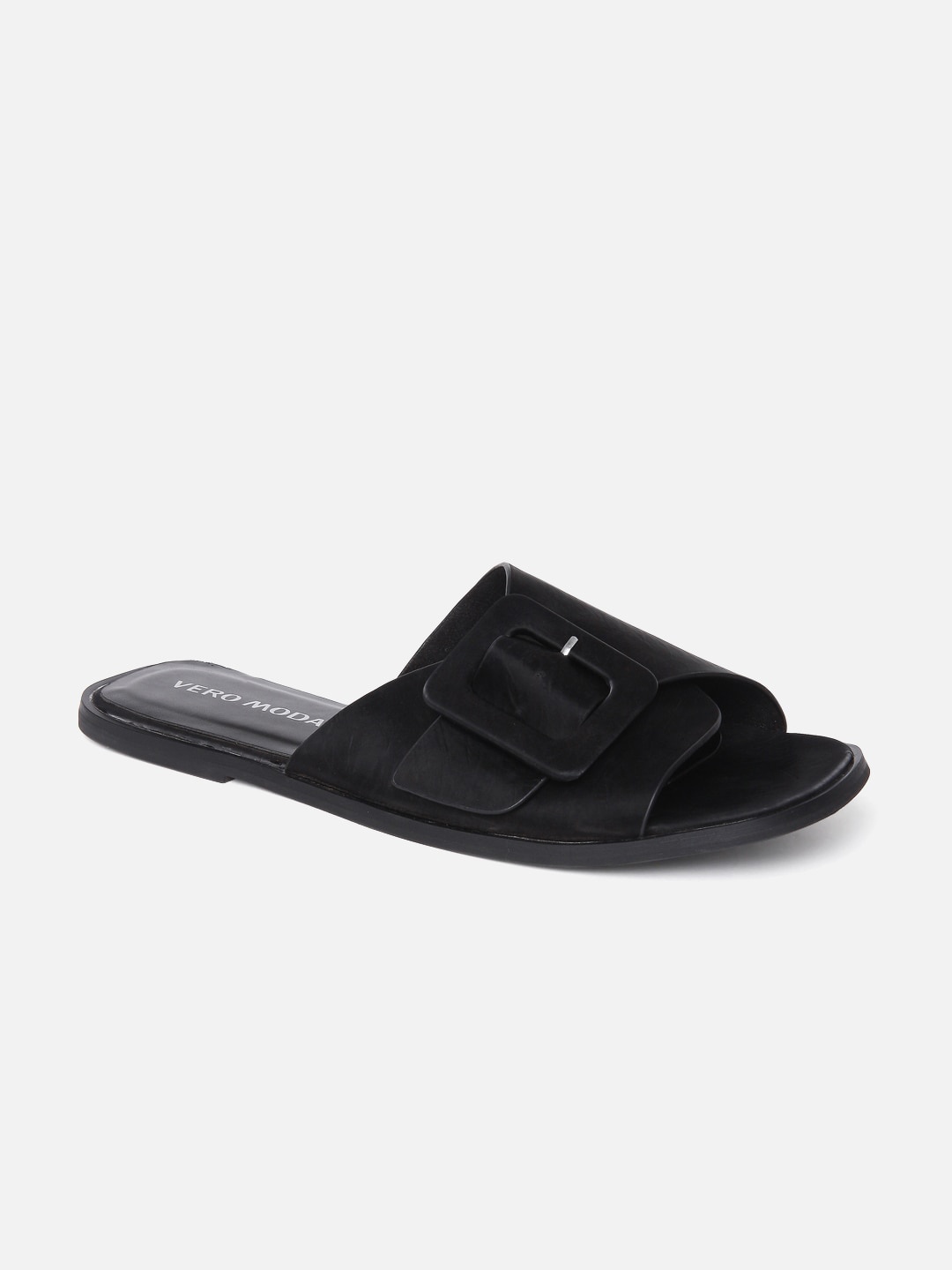 

Vero Moda Women Black Textured Open Toe Flats with Buckles