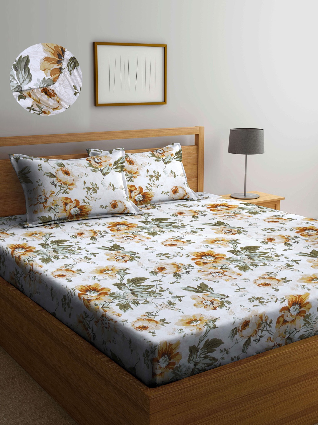 

Arrabi White & Brown Floral 300 TC King Bedsheet with 2 Pillow Covers