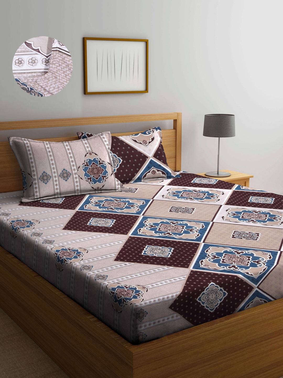 

Arrabi Multicoloured Ethnic Motifs 300 TC King Bedsheet with 2 Pillow Covers, Multi