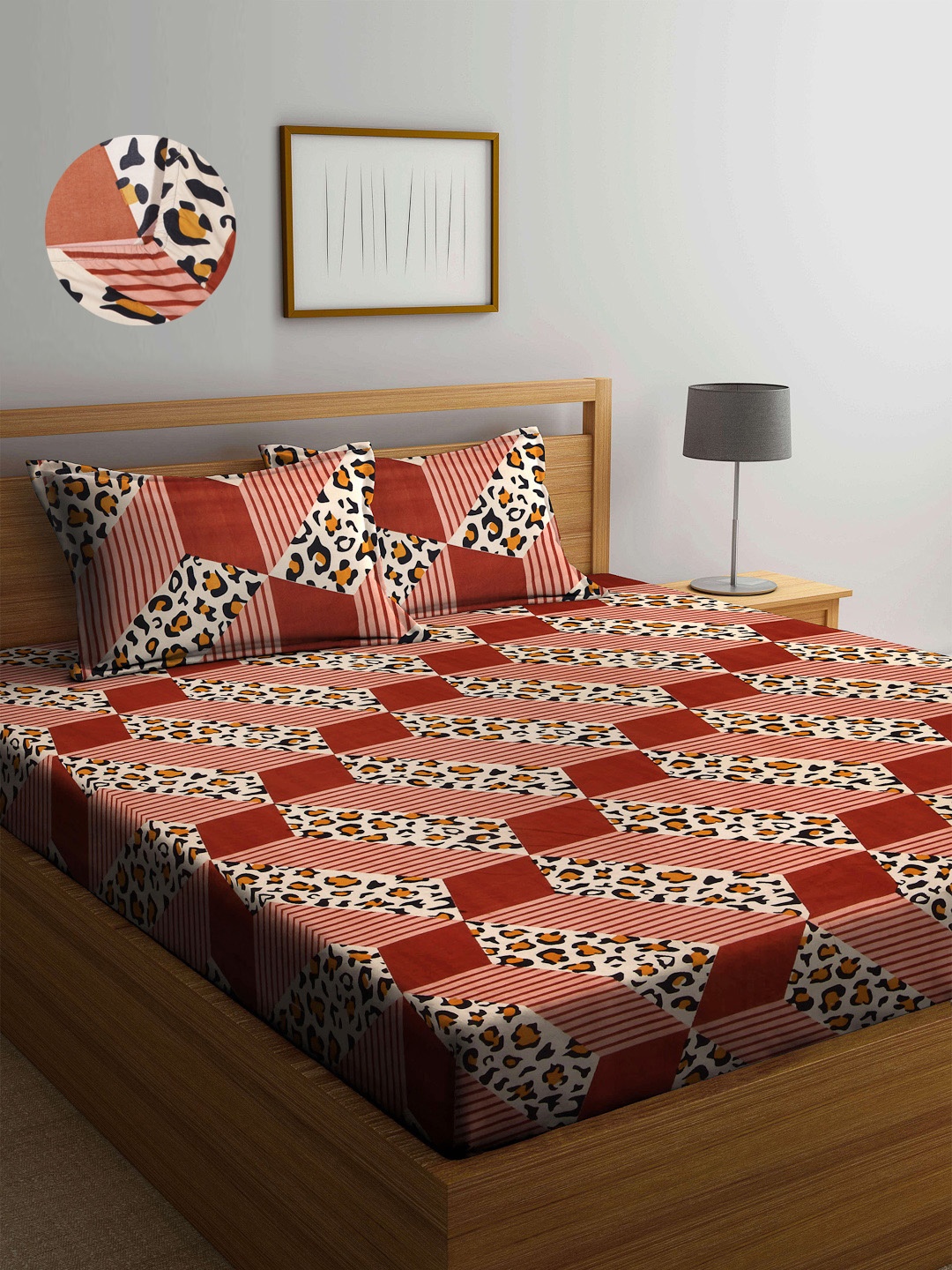 

Arrabi Brown & Peach-Coloured 300 TC King Bedsheet with 2 Pillow Covers