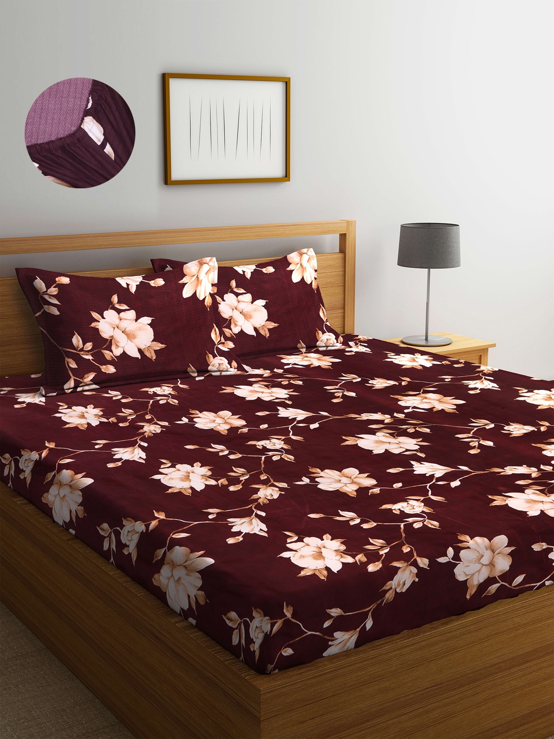 

Arrabi Brown & Beige Floral 300 TC King Bedsheet with 2 Pillow Covers
