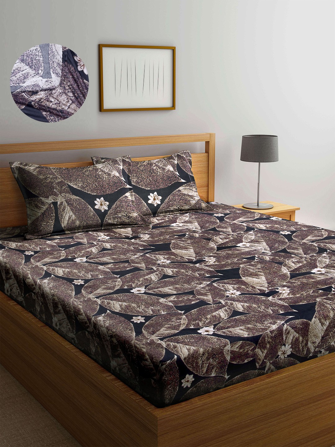 

Arrabi Brown & Blue Floral 300 TC King Bedsheet with 2 Pillow Covers