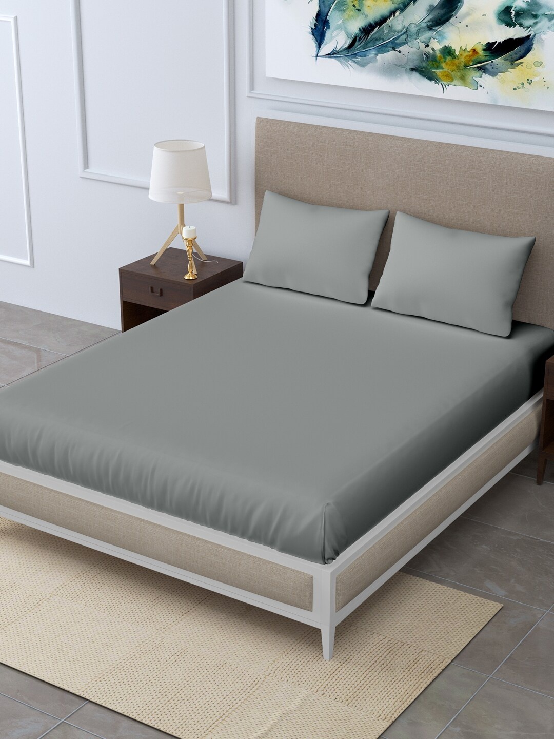 

LINENWALAS Happy Sleeping Taupe 300 TC King Bedsheet with 2 Pillow Covers