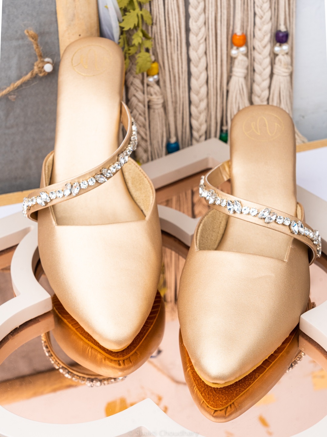 NR By Nidhi Rathi Gold-Toned Embellished Leather Party Block Sandals
