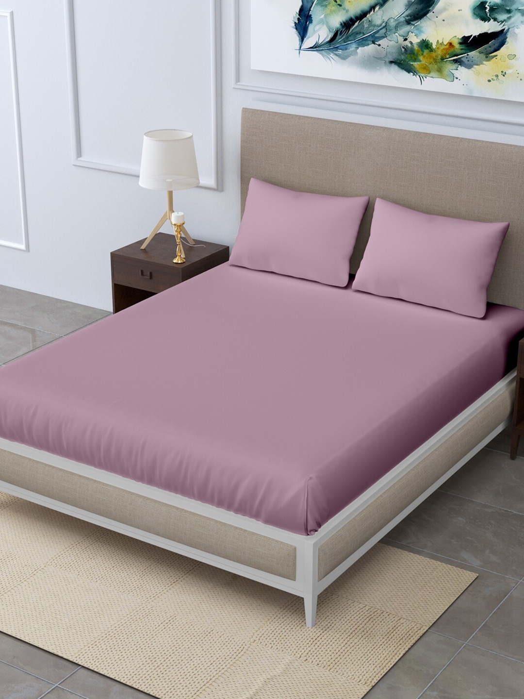 

LINENWALAS Happy Sleeping Lavender 300 TC King Bedsheet with 2 Pillow Covers
