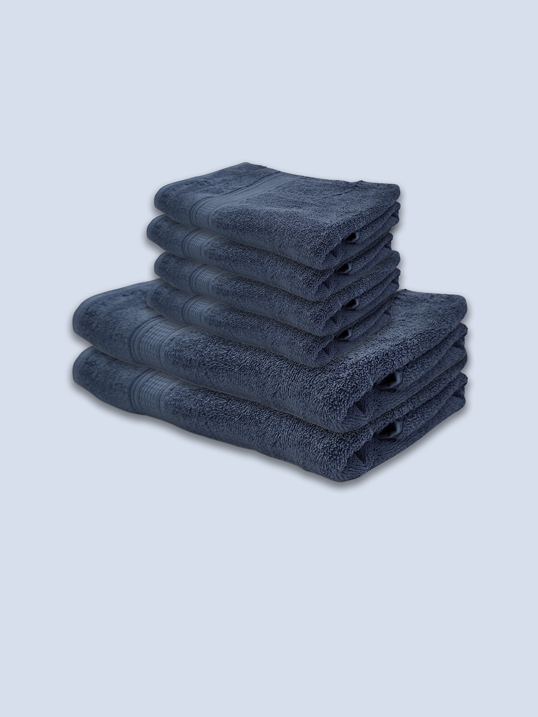 

Livpure Smart Set Of 6 Blue Solid 500 GSM Cotton Towels Set