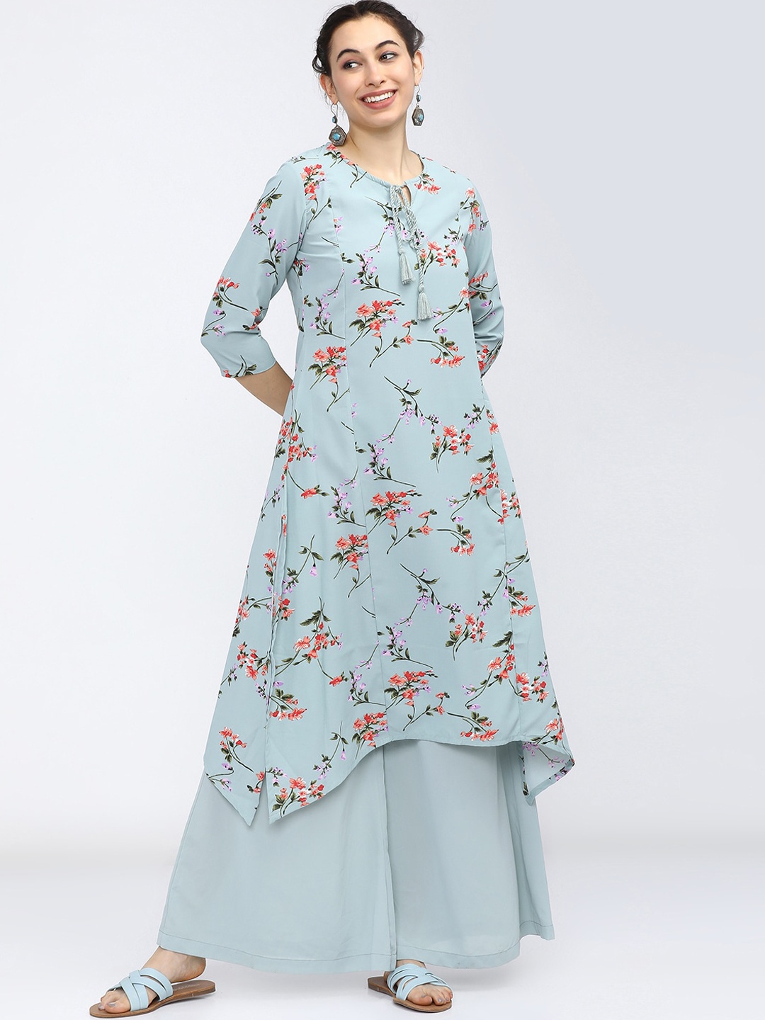 

Vishudh Women Blue Floral Printed Anarkali Kurta