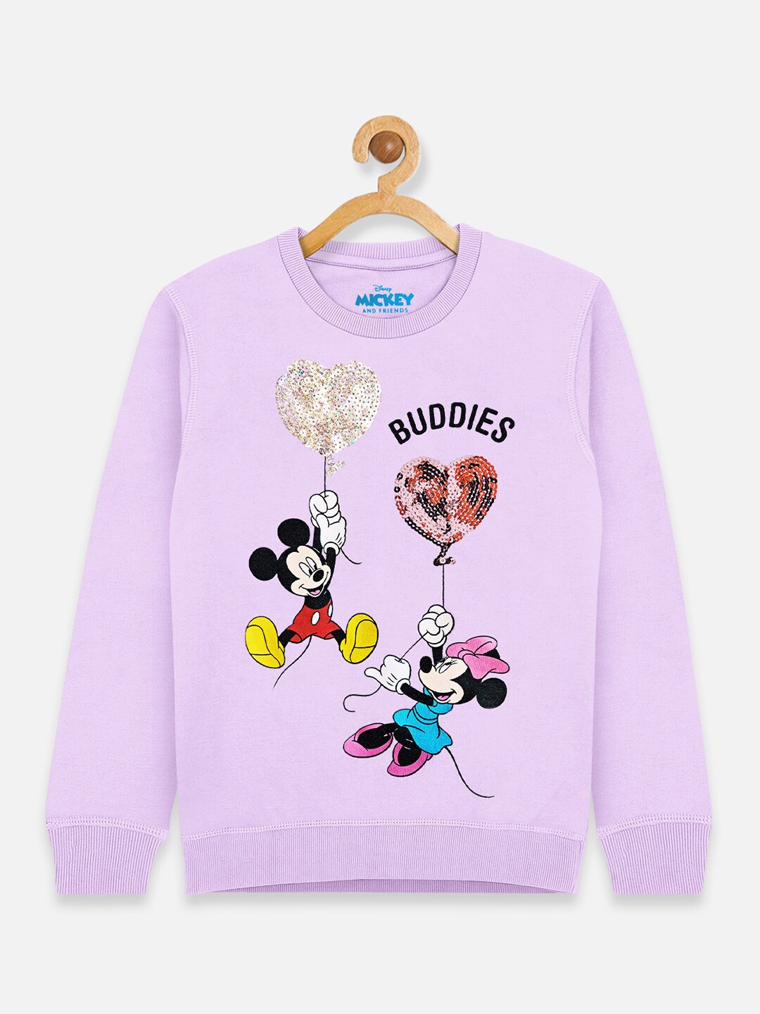 Kids Ville Mickey & Friends Girls Purple Printed Sweatshirt