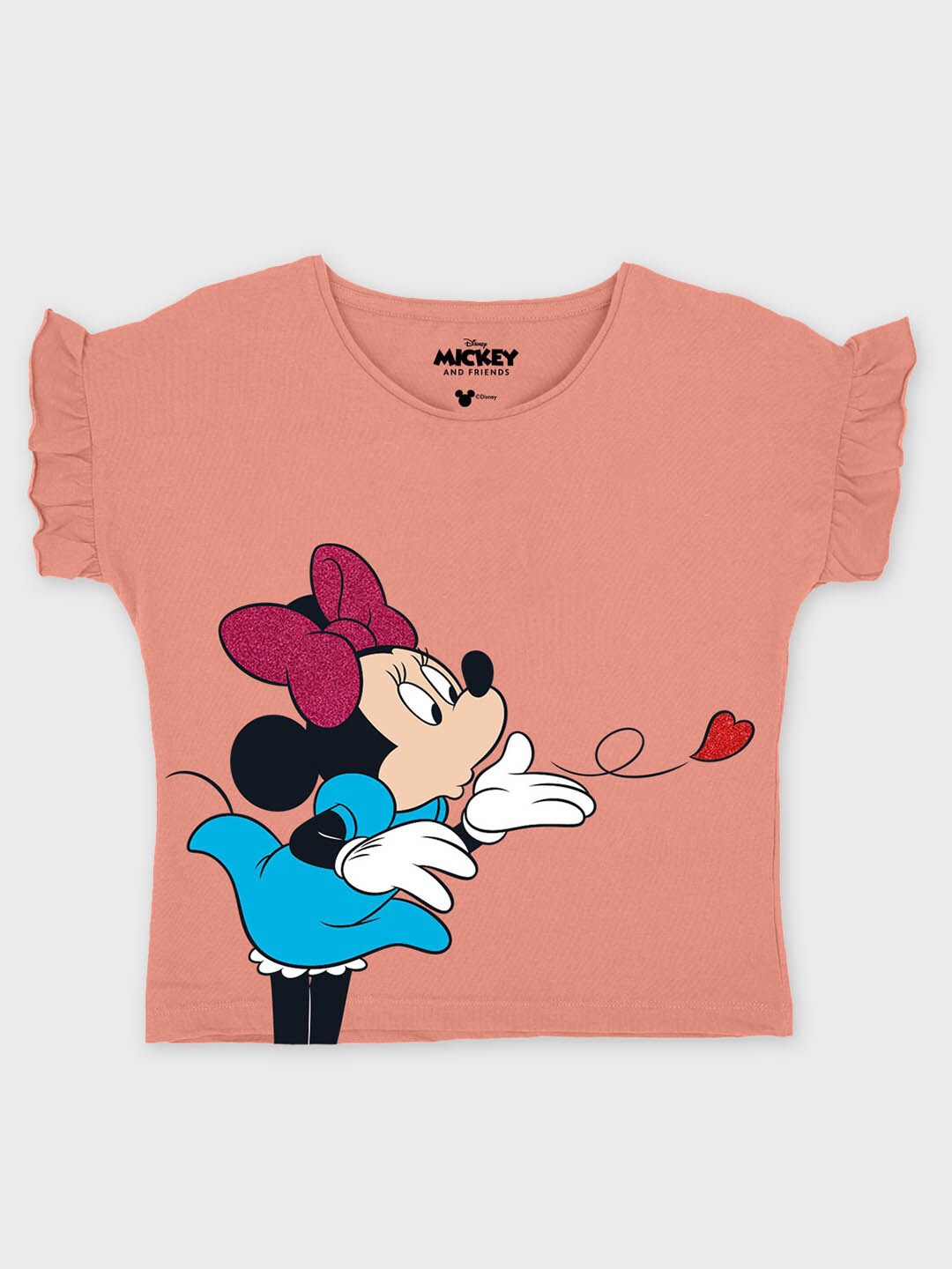 

Kids Ville Mickey & Friends Girls Peach-Coloured Printed T-shirt
