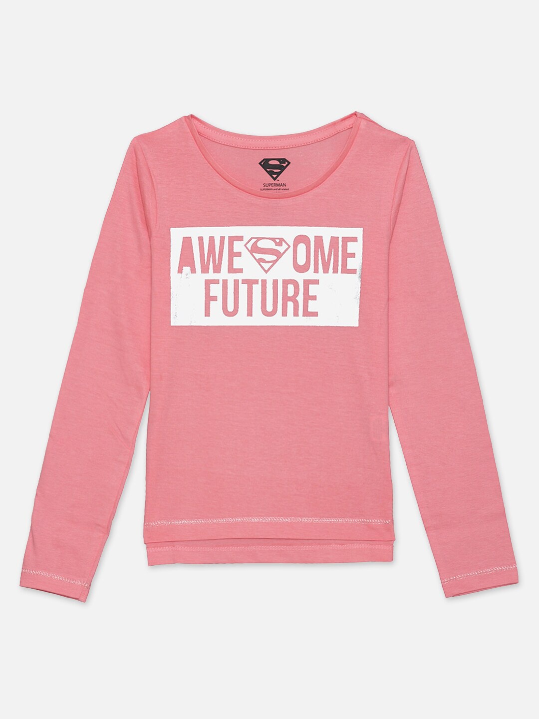 

Kids Ville Supergirl Featured Girls Pink Typography Printed T-shirt