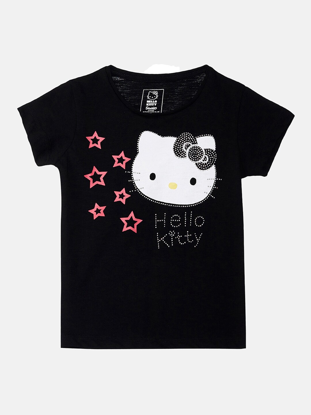 

Kids Ville Girls Black Hello Kitty Printed Applique T-shirt