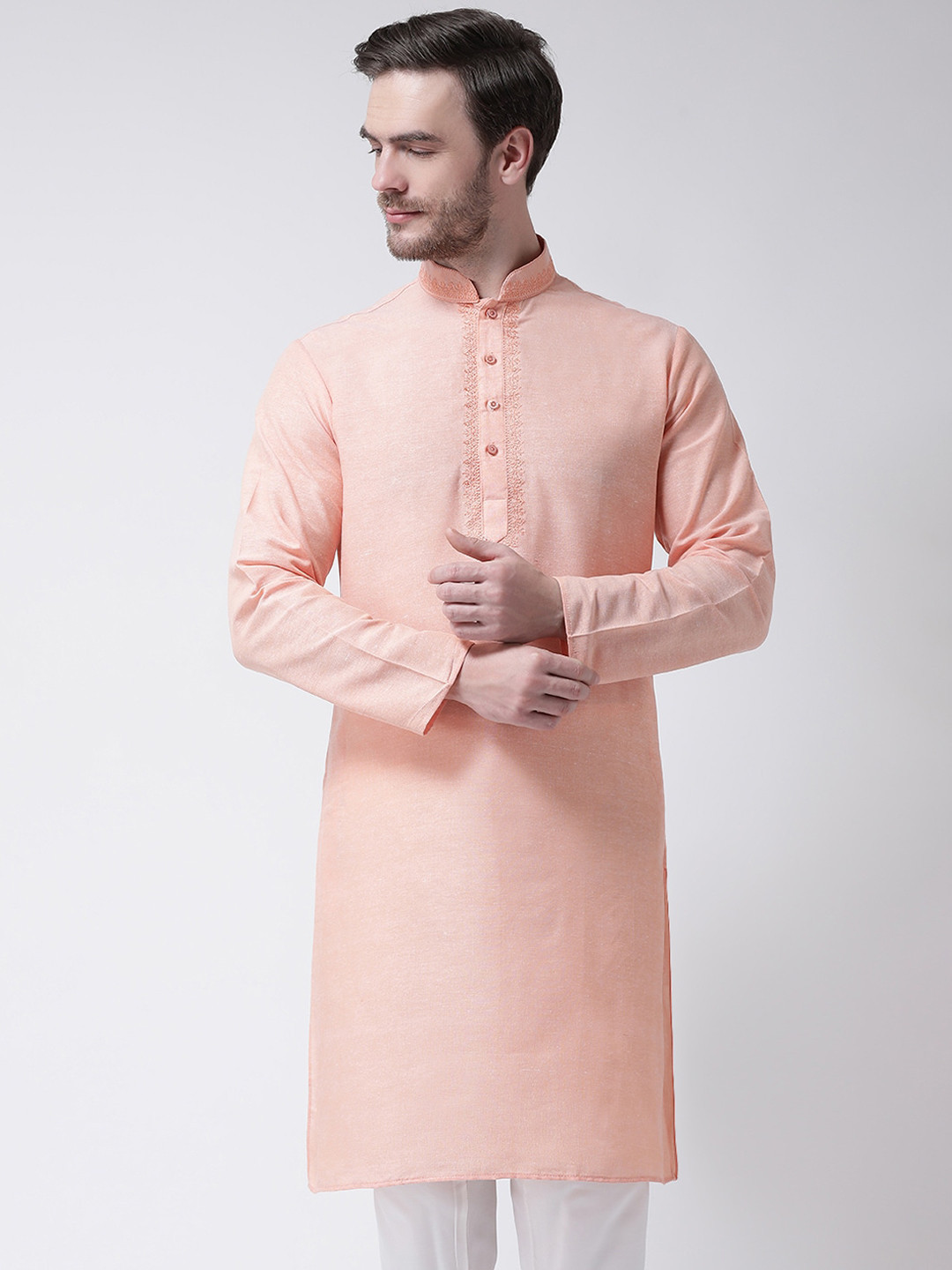 

SG LEMAN Men Orange Solid Thread Work Kurta