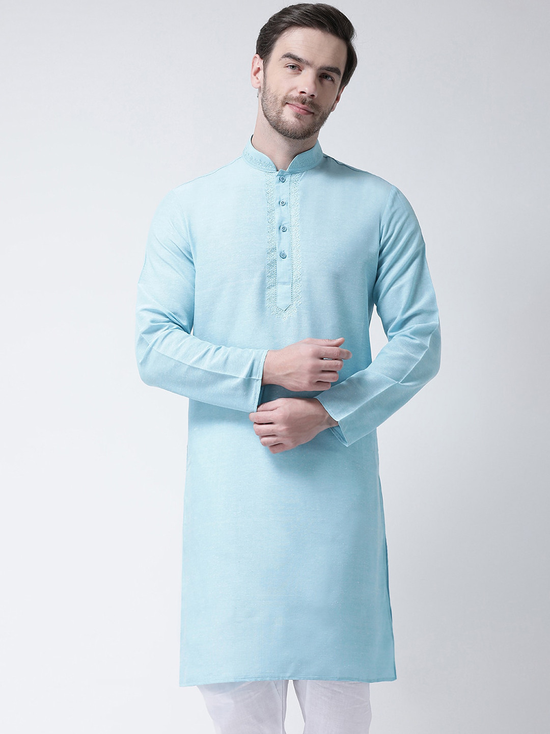 

SG LEMAN Men Turquoise Blue Thread Work Kurta