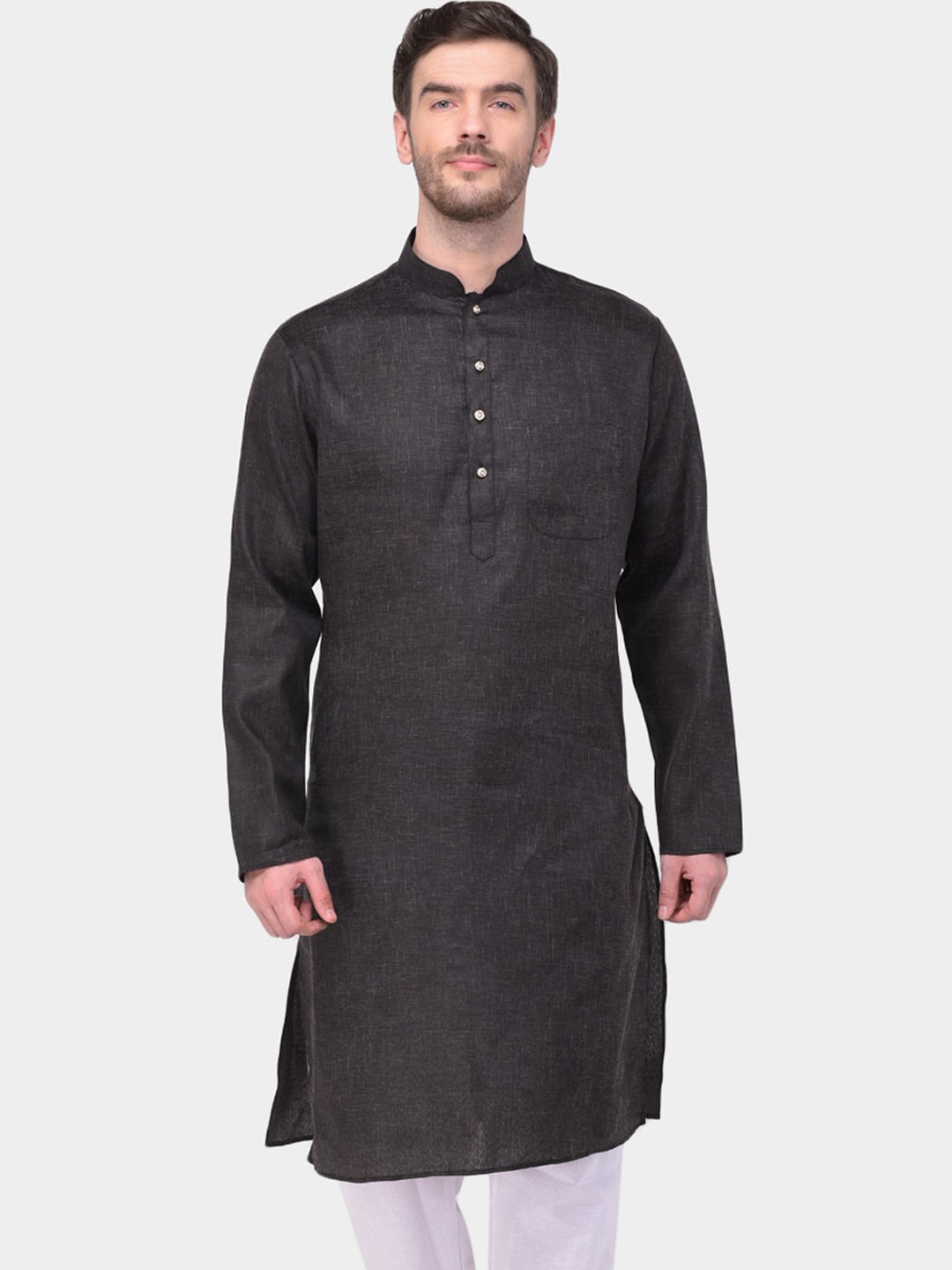 

SG LEMAN Men Black Thread Work Kurta