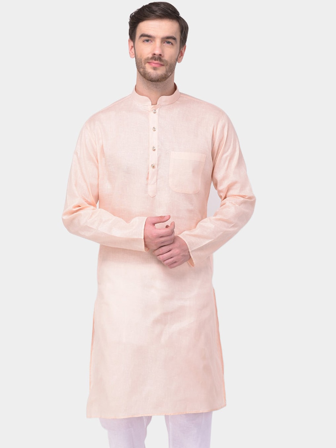 

SG LEMAN Men Pink Woven Design Mandarin-Collar Kurta