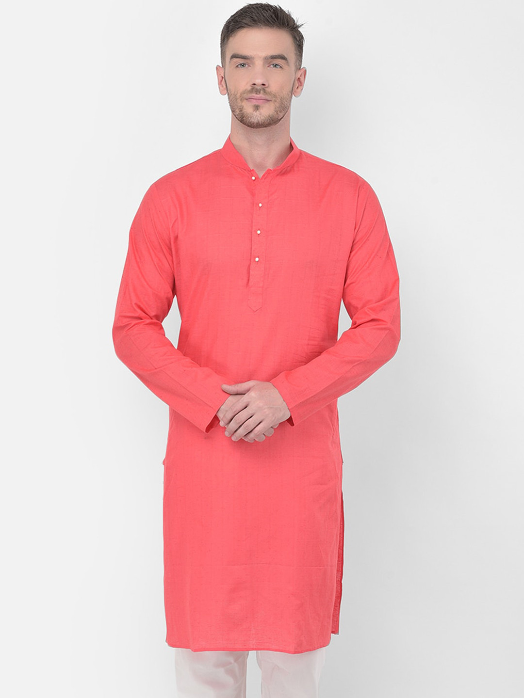

SG LEMAN Men Peach-Coloured Thread Work Handloom Kurta