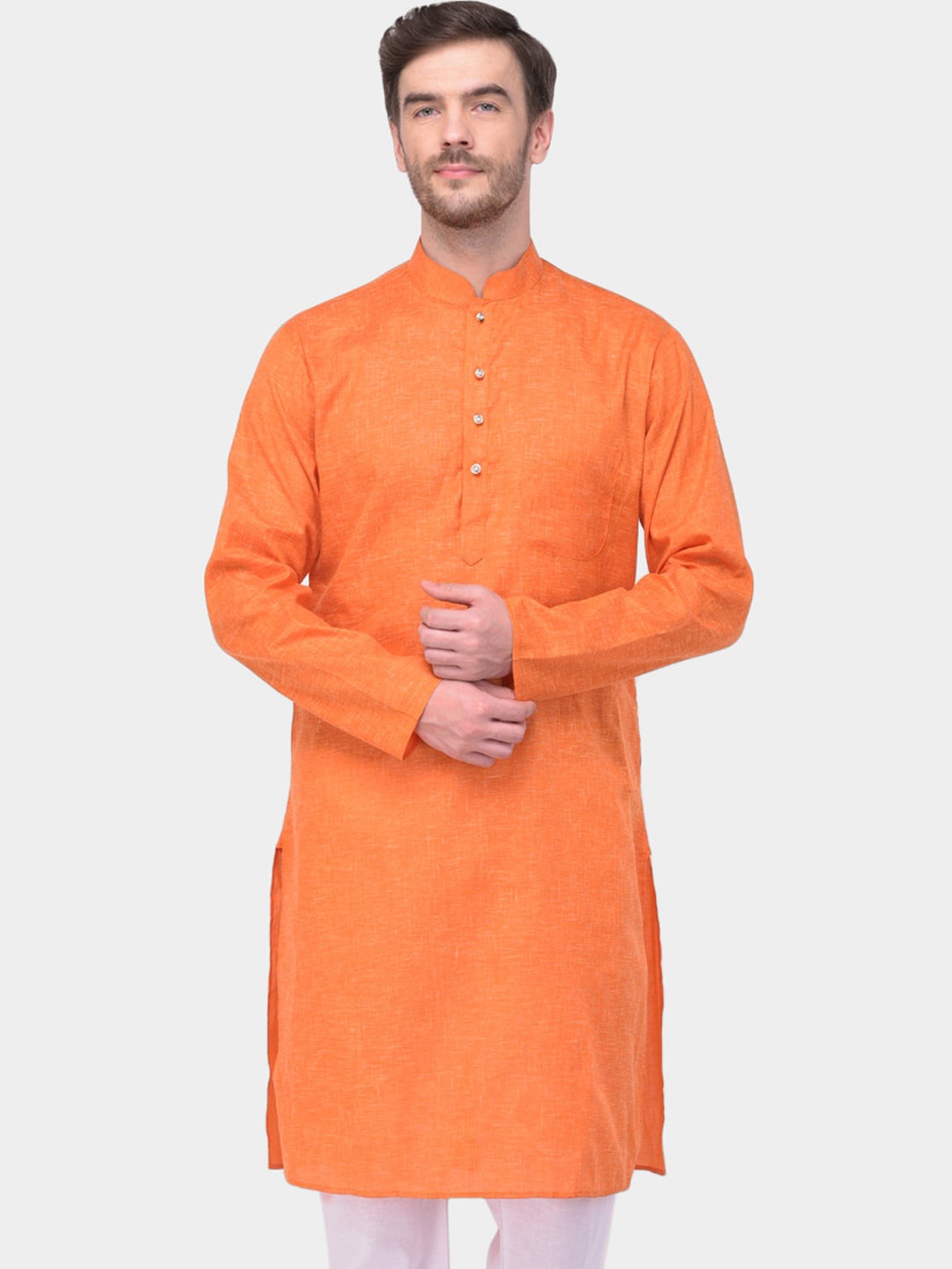 

SG LEMAN Men Orange Solid Long Sleeved Regular Kurta