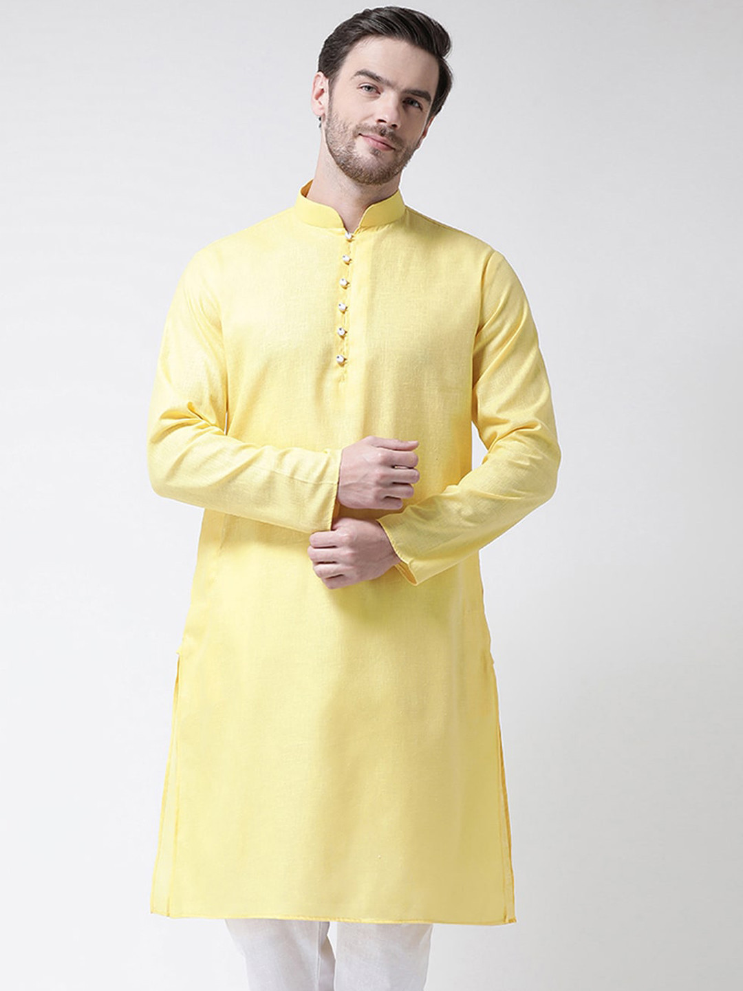 

SG LEMAN Men Yellow Woven Design Mandarin-Collar Kurta