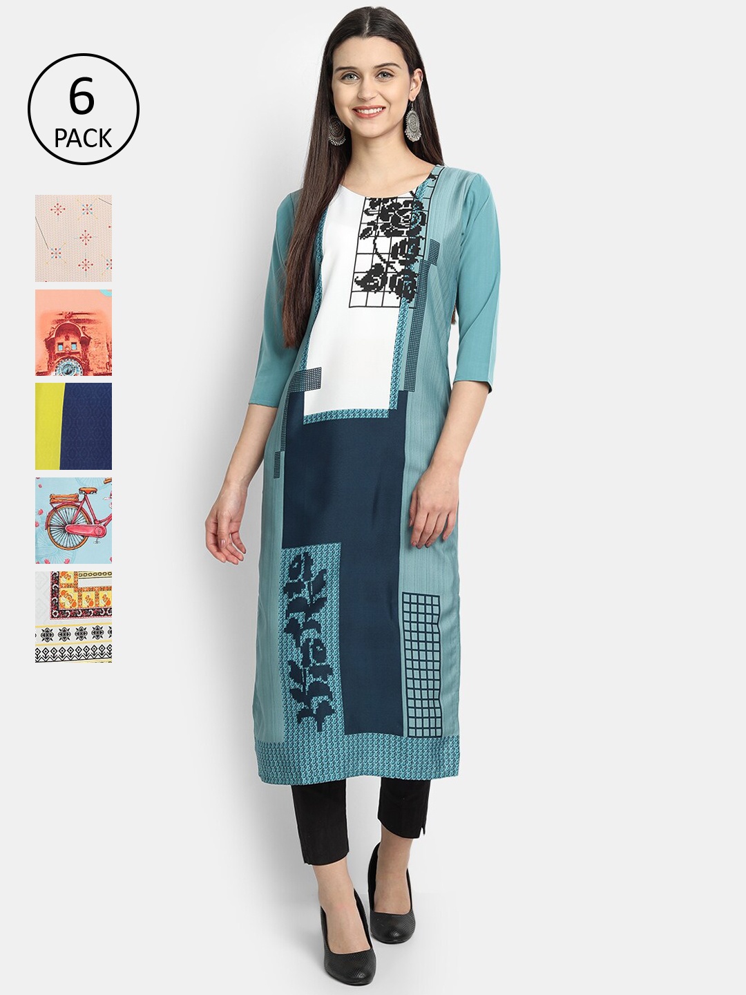 

1 Stop Fashion Women Multicoloured Colourblocked Patchwork Crepe Kurta, Multi