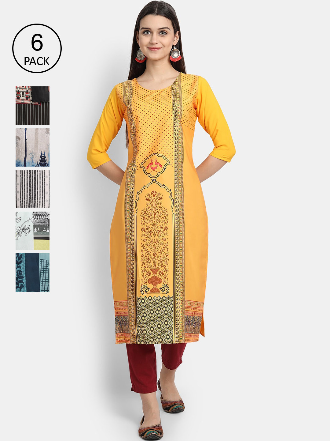 

1 Stop Fashion Women Pack Of 6 Kurtas, Yellow