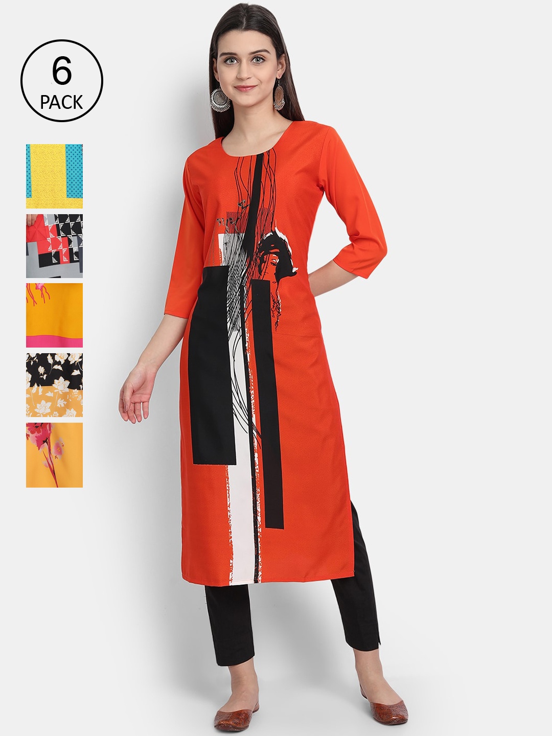 

1 Stop Fashion Women Pack Of 6 Digital Printed Straight Kurta, Red